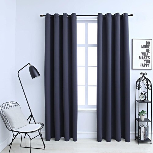 vidaXL Blackout Curtains with Rings 2 pcs Anthracite 54"x63" Fabric, 134843