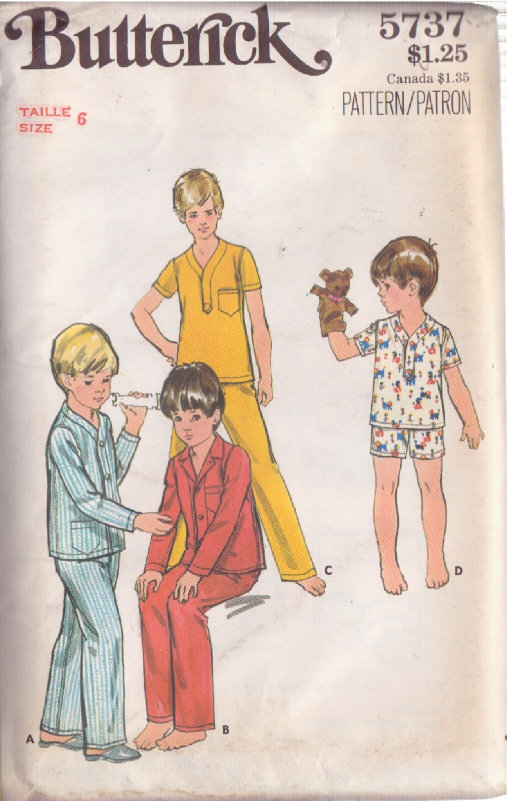 BUTTERICK PATTERN 5737 SIZE 6 BOYS' PAJAMAS IN 4 VARIATIONS UNCUT | eBay