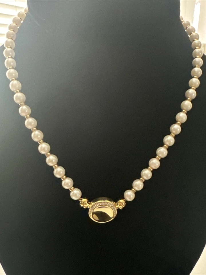 "Precioso collar de perlas con colgante de diamantes movados de oro amarillo de 18 K 750 🔥🔥16""" Foto 2 de 4