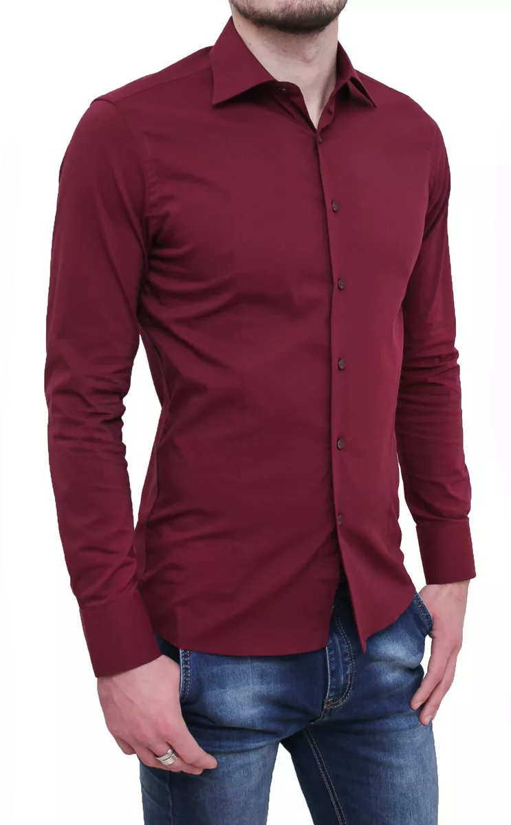 CAMICIA UOMO CLASS SARTORIALE ROSSO BORDEAUX CASUAL ELEGANTE NUOVA