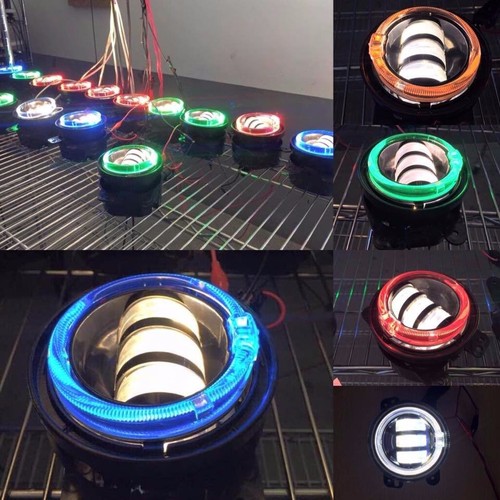 (2) Harley Davidson Blue Halo LED Fog Lights 4.5" Spot Passing Aux with DRL Ring - Picture 3 of 4