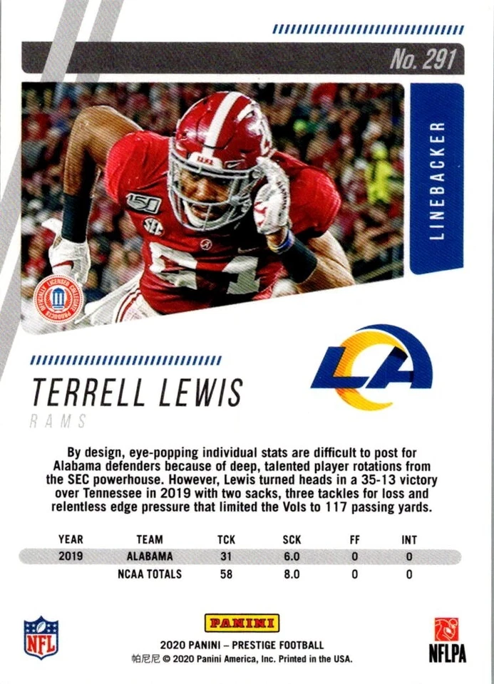 2020 Panini Prestige Rookie Rc Terrell Lewis #291 Rams Xtra Points Green - Image 2 of 2