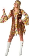 Womens 1970s Hippie Costume S - XL Ladies 70s Flower Power Hippy Dress Halloween