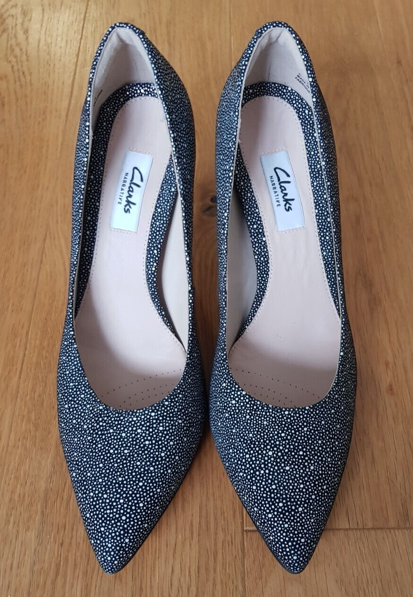 Clarks Narrative Dinah Keer Black/White Spot Leather Size