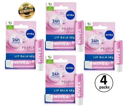 4x Nivea Long Lasting Moisturising Lip Balm Stick Lip Care Pearly Shine 4.8g
