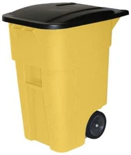 Rubbermaid FG9W2700YEL 50 Gal Rectangle Yellow Trash Can, Polyethylene, w/ Lid