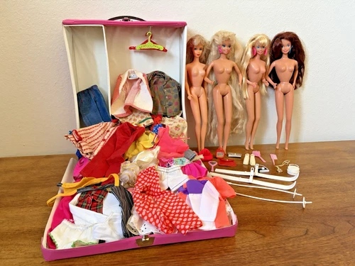 Vintage 60s Barbie Lot 4 Dolls, 50+ Clothes and Accessories, 1968 Carrying Case