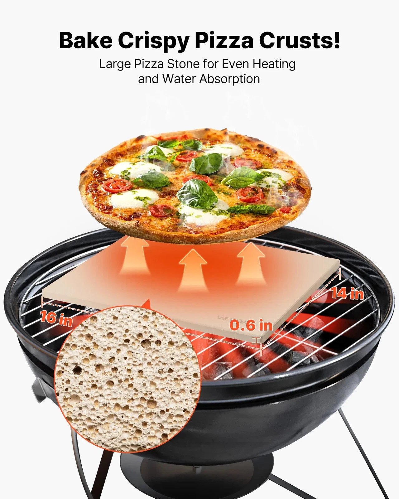 Pizza Stone, 16 x 14 x 0.6 Inch Rectangular Cordierite Pizza Stone, Large Baking
