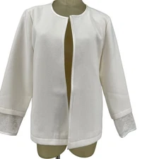 The Limited Womans Open Jacket Size Large White Marshmallow Lace Trim New $139