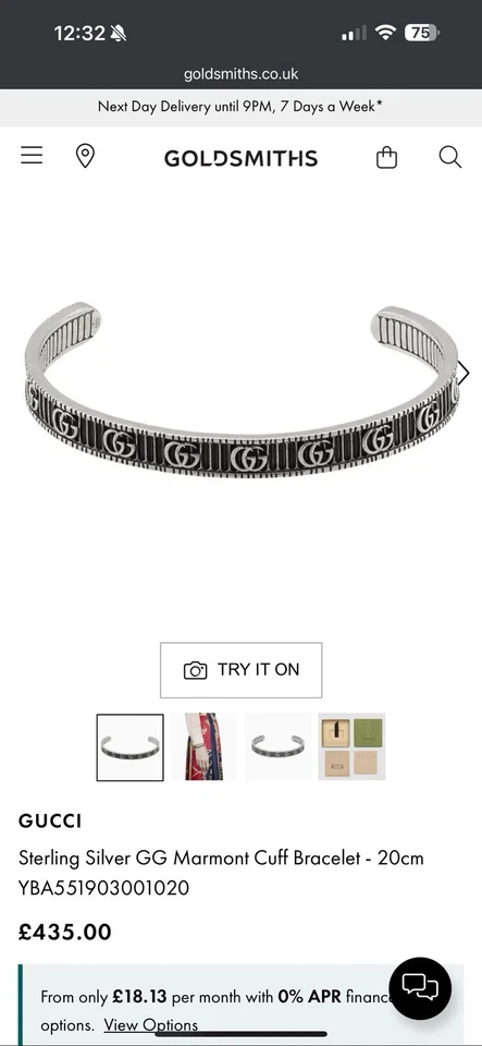 Gucci Double G Sterling Silver Marmont Cuff Bracelet Bangle Size 18 - Image 4 of 4