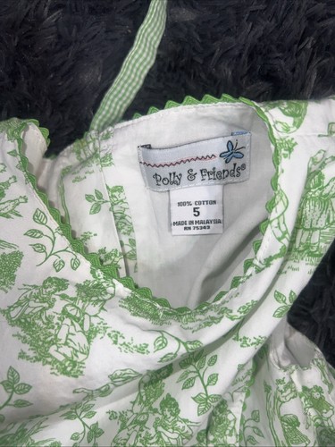 POLLY & FRIENDS Green Toile Print Girls Dress Size 5 - Picture 4 of 4
