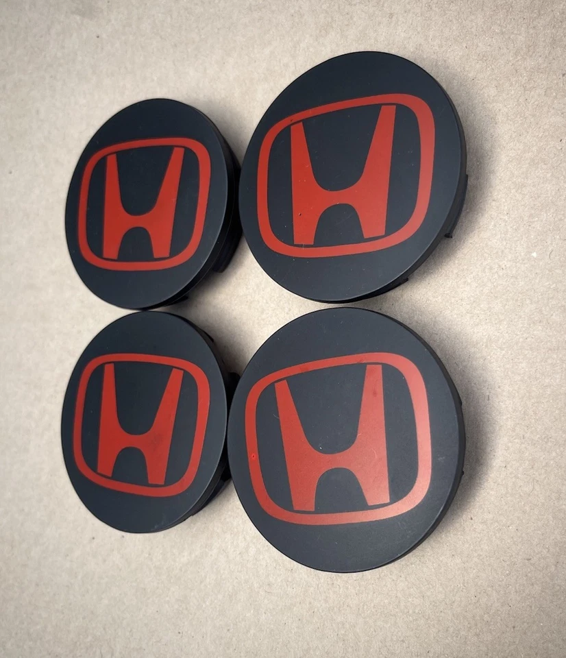 4x HONDA Set Of Black-Red Wheel Center Caps 69MM - - Satisfaction Guaranteed - Image 3 of 4