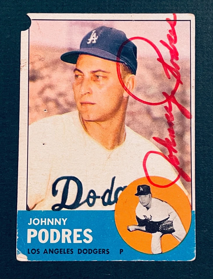1963 Topps Johnny Podres Los Angeles Dodgers Autographed Baseball Card - Image 3 of 4