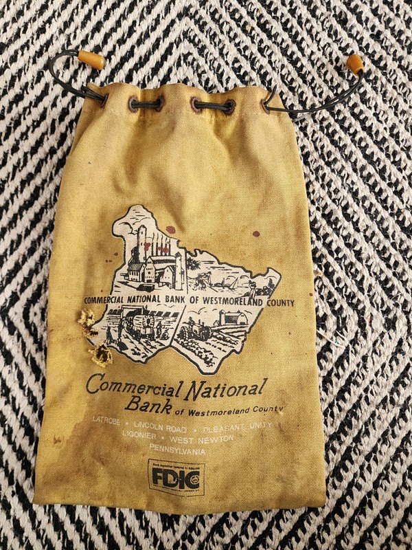 Vintage Commercial National Bank Money Bag Gold Deposit Bag Westmoreland Co