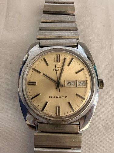 Vintage Silver Timex Watch - Electric Dial England Watch Stretch Band Q Quartz