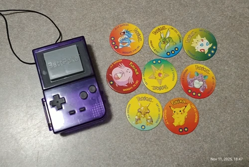 Vintage Pokemon Battle BattPoke Ball Blaster Toy TOMY 1999 Purple w/Discs