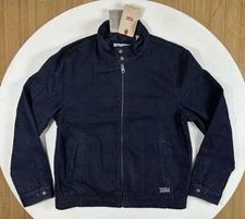 Rare Levis Men Size M Dark Blue Denim Bomber / Trucker Full Zip Jacket Lined New