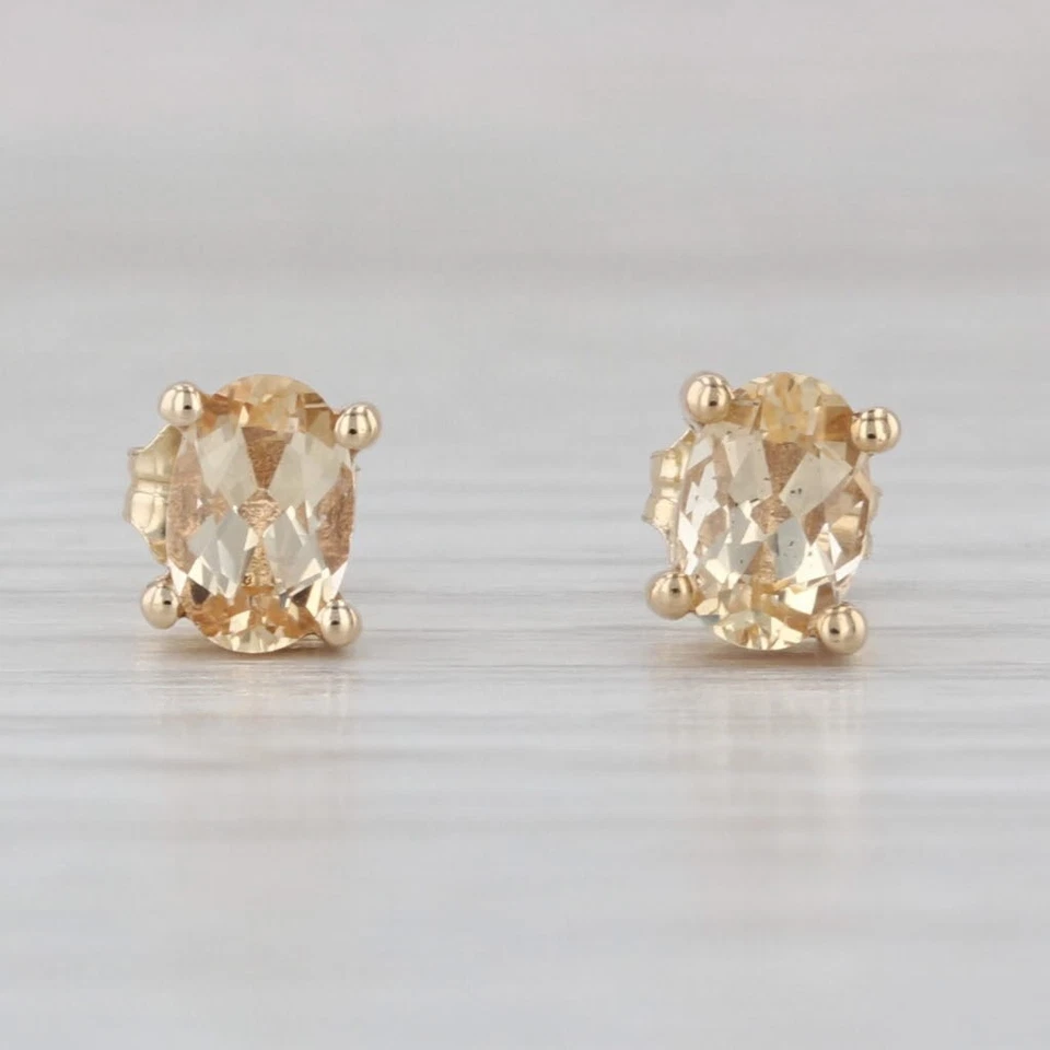 1.07ctw Yellow Topaz Stud Earrings 10k Yellow Gold Oval Solitaire Studs - Image 3 of 4