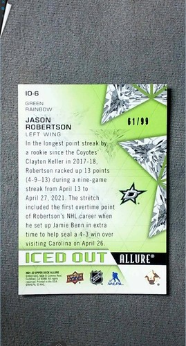 2021-22 Upper Deck Allure Iced Out Green Rainbow #IO-6 Jason Robertson #d/99 - Picture 2 of 2