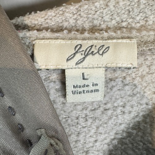 J Jill Embroidered Full Zip Hooded Floral Lightweight Sweatshirt Size Large Gray - Bild 3 von 11