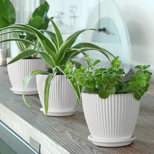 7.5-Inch Flower Pots Set of 5 with Drainage Holes and Saucer for Outdoors White - Picture 2 of 8