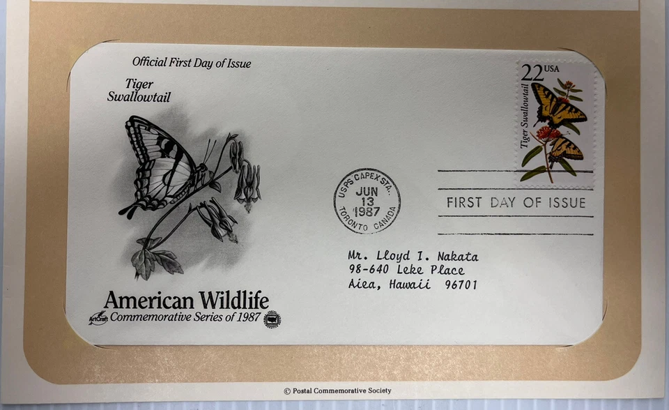 American Wildlife Mail Cover FDC & Info Sheet Tiger Swallow Tail Butterfly 1987 - Image 3 of 3