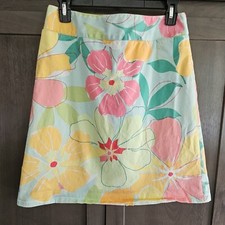 Talbots Skirt Floral Colorful Flowers Print Stretch A Line Pockets Women Size 10