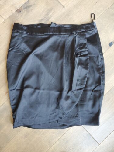 NWT Shape FX Black Satin Women's Skirt Size 16 Wrap Style Above Knee Smoothing