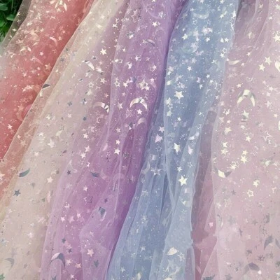 Star Moon Netz Spitze Stoff Glänzend Glitzer Vorhang Rock Kleid Hintergrund Cute - Bild 1 von 4