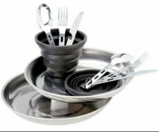 Metal Table Set 2 Person Camp Table Setting Collapsible Cup Ozark Trail Camping