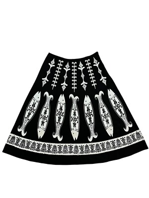 Soft Surroundings Vintage Black Paint Fish Beaded Stretch Midi Skirt Size L