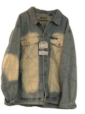 Vintage Mens Encye Denim Jacket XXL Textured Acid Wash Logo Street Wear Hip Hop