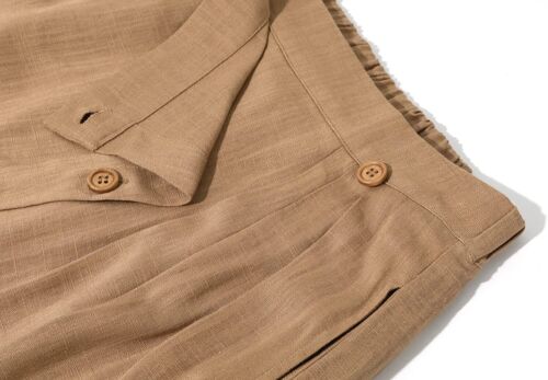 Women Summer Linen Elastic Back Buttoned Swing Midi A Line Skirt - Chartou - Picture 5 of 46
