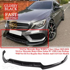 For Mercedes Benz W205 C43 AMG C-Class 2015-18 V2 Glossy Black Front Bumper Lip