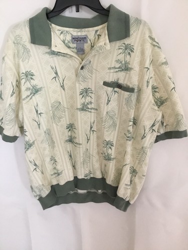 Windham Pointe Men’s Large Pullover Collar Palm Trees Ivory And Green - 第 1/2 張圖片