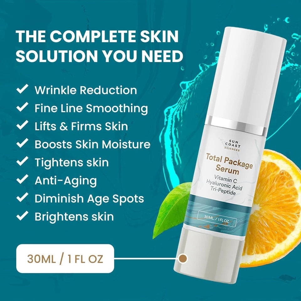 Sun Coast Science Total Package Serum, Vitamin C, Hyaluronic Acid, 1 Ounce - Image 3 of 4