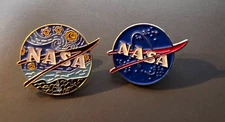 Two NASA Logo Lapel Pins Enamel Silver Tone and Starry night