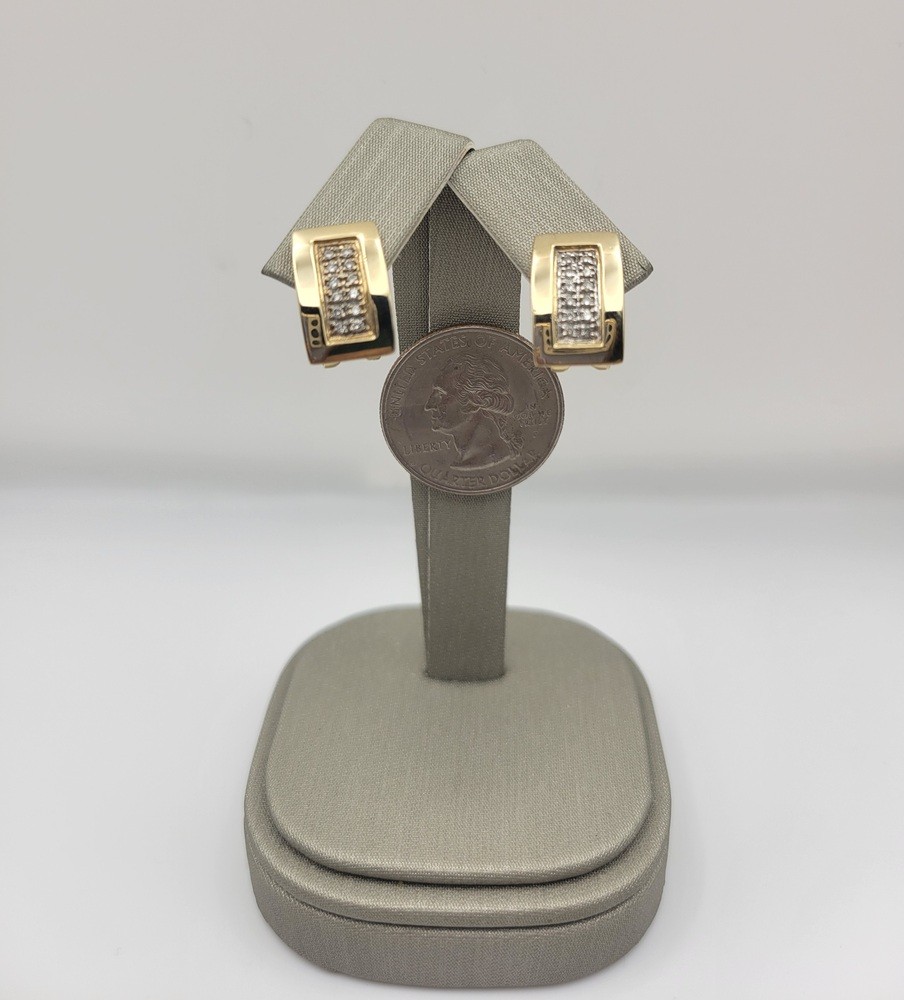 Rectangle Shaped Pave Diamond Post/Clip Earrings … - image 2