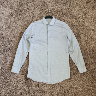 Perry Ellis Dress Shirt Collar Slim Fit Size Medium Long Sleeve Gray