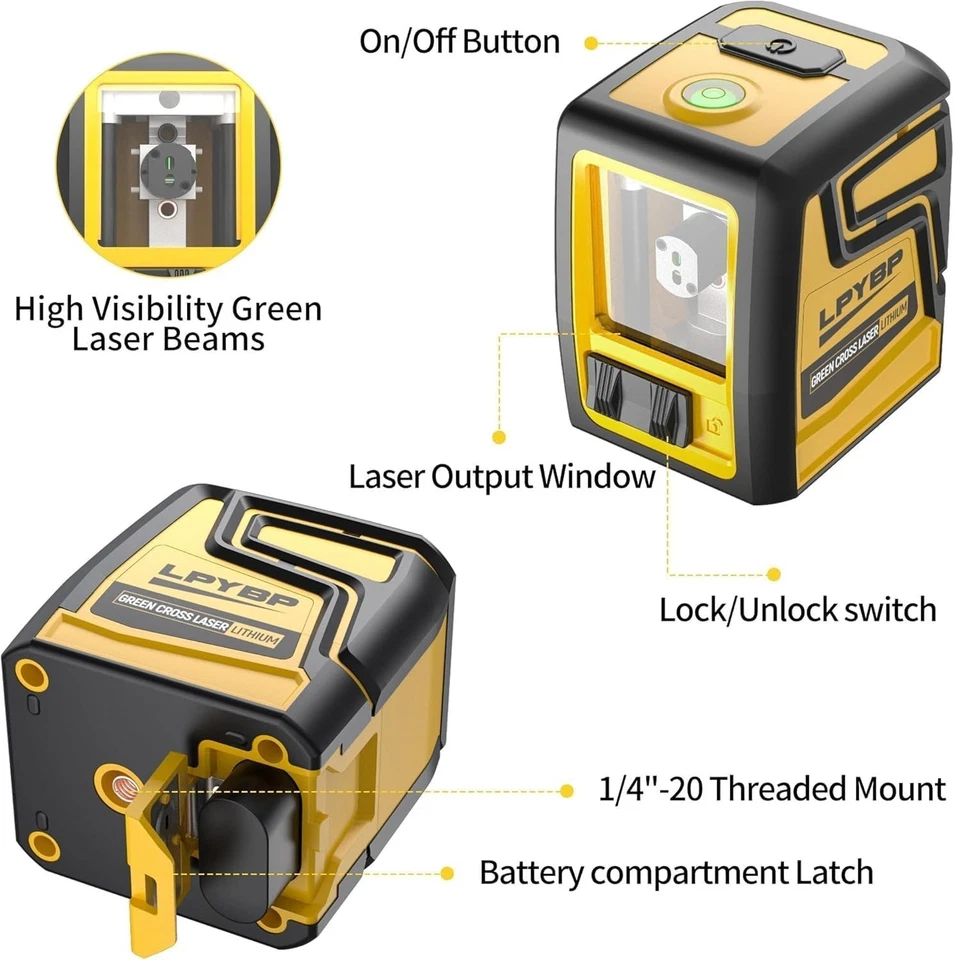 Laser Level 360° Tripod 100Ft Self Leveling Rechargeable Battery Cross Leveler - Image 4 of 4