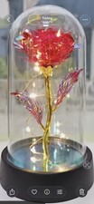 Artificial Red Rose Arrangement in Glass Dome with String Lights Romantic D cor