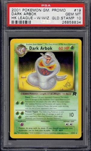 2001 Pokémon Dark Arbok Wizard Stamp 19/82 PSA 10 (Team Rocket)