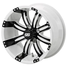 ( Set of 4) 14x7 Black/White Tempest Golf Cart Wheels