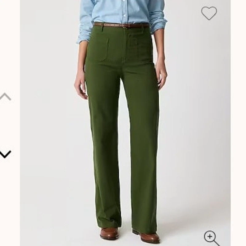 J. Crew Green High Rise Patch Pocket Wide Leg Pant 29 Preppy Cotton Linen Casual - Image 3 of 4