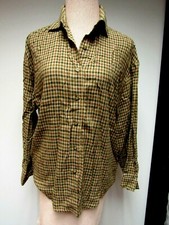 VTG SHARON YOUNG Linen Blend Top Check Red Black Gray Taupe Gold Brown 6 M EUC