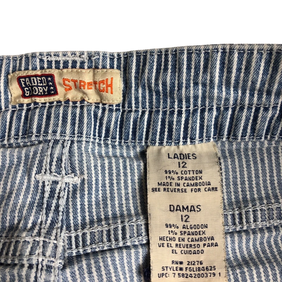 Vintage Faded Glory Shorts Womens 12 Blue White Striped Stretch Coastal Y2K 4" - Image 3 of 4