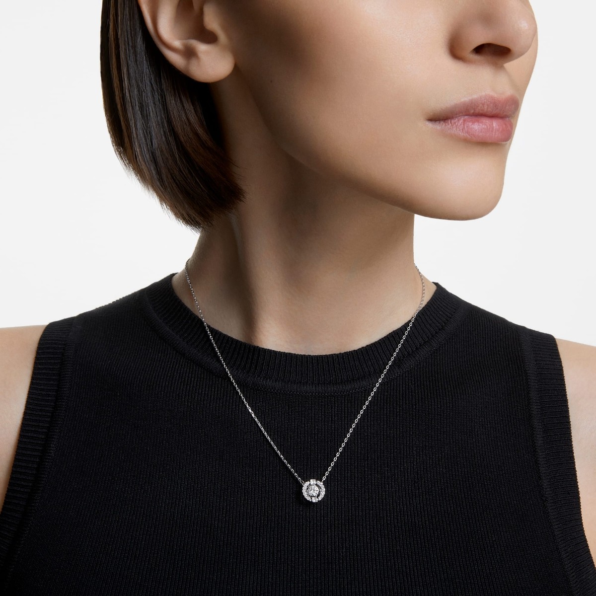 ネックレス・ペンダント SWAROVSKI Una rhodium necklace 5286137 Swarovski Una Necklace Round Cut, White, Rhodium Plated