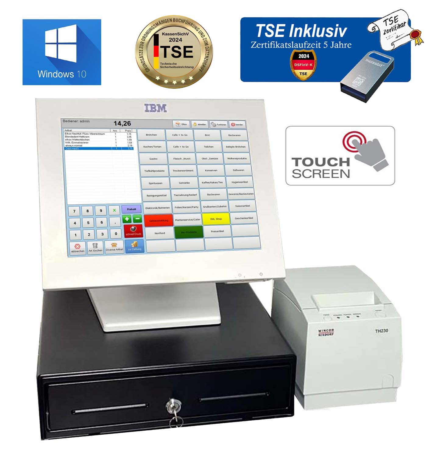 TSE 2024 KONFORM KOMPLETT KASSENSYSTEM + ZUBEHÖR EINZELHANDEL IMBISS DÖNERLADEN