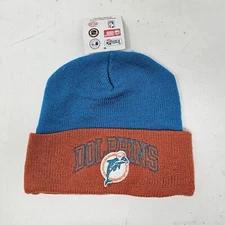 RARE Vintage Logo 7 90s NFL Miami Dolphins Acrylic Winter Embroidered Beanie Hat