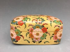 Kashmir India Paper Mache Box Yellow Floral 4.75" x 3.75" Trinket Jewelry Stash